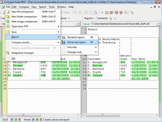 Use FSA to compare excel cells