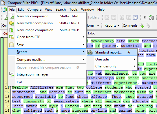 You can get file compare results saved in a report