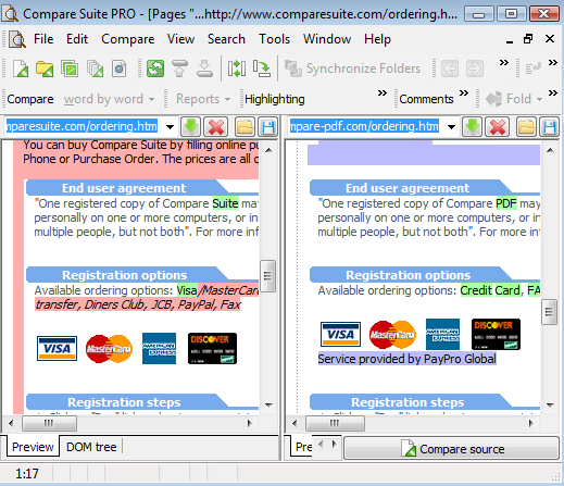 Compare HTML documents in Compare Suite